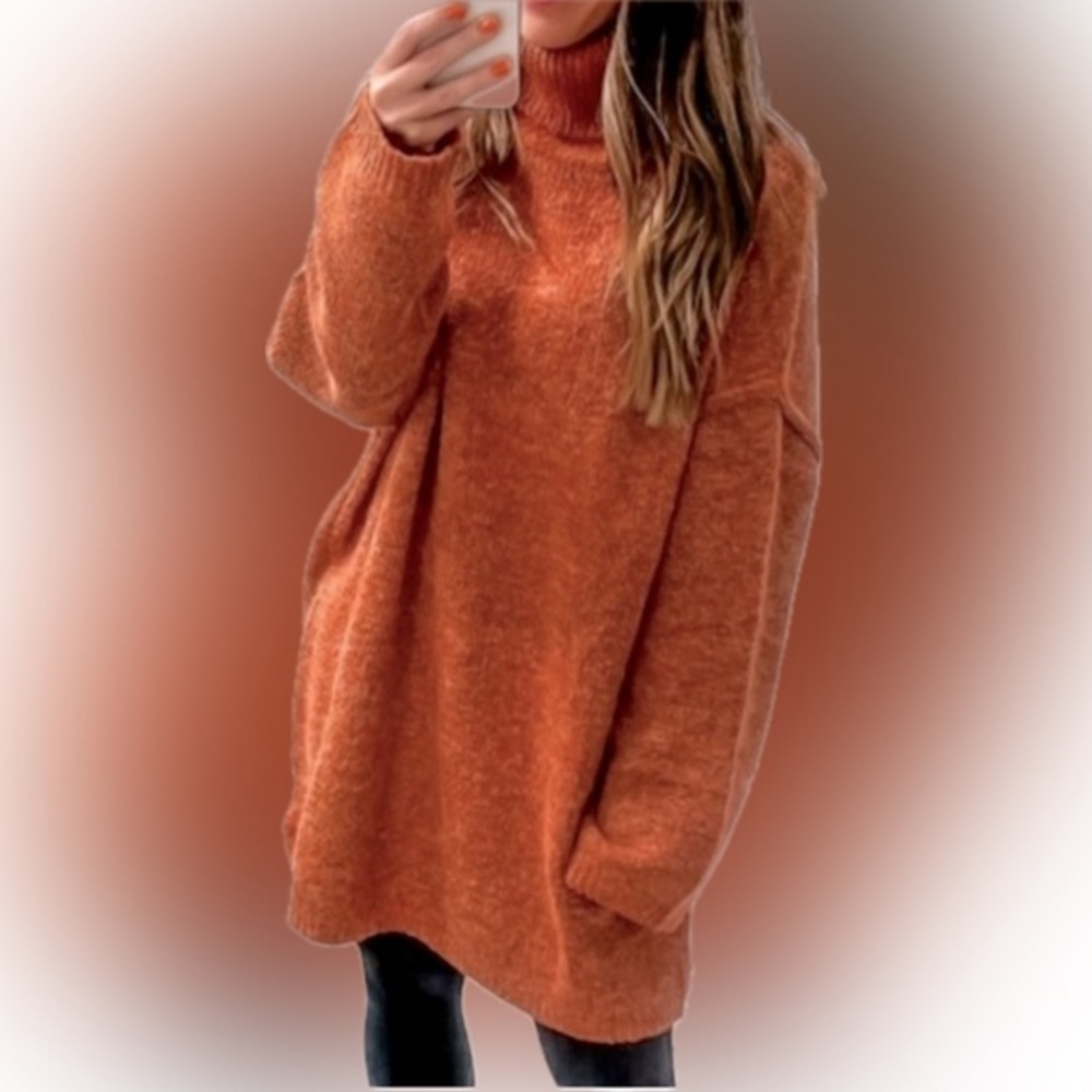 🆕 NWOT - LILLUSORY Turtleneck Oversized Knit Pullover Sweater Tunic Dress Small